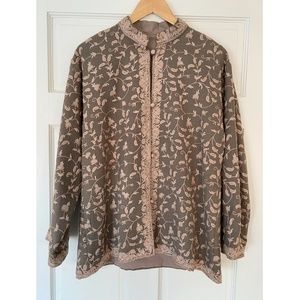 Authentic East Indian Embroidered Taupe Cashmere Jacket, Size 8-12